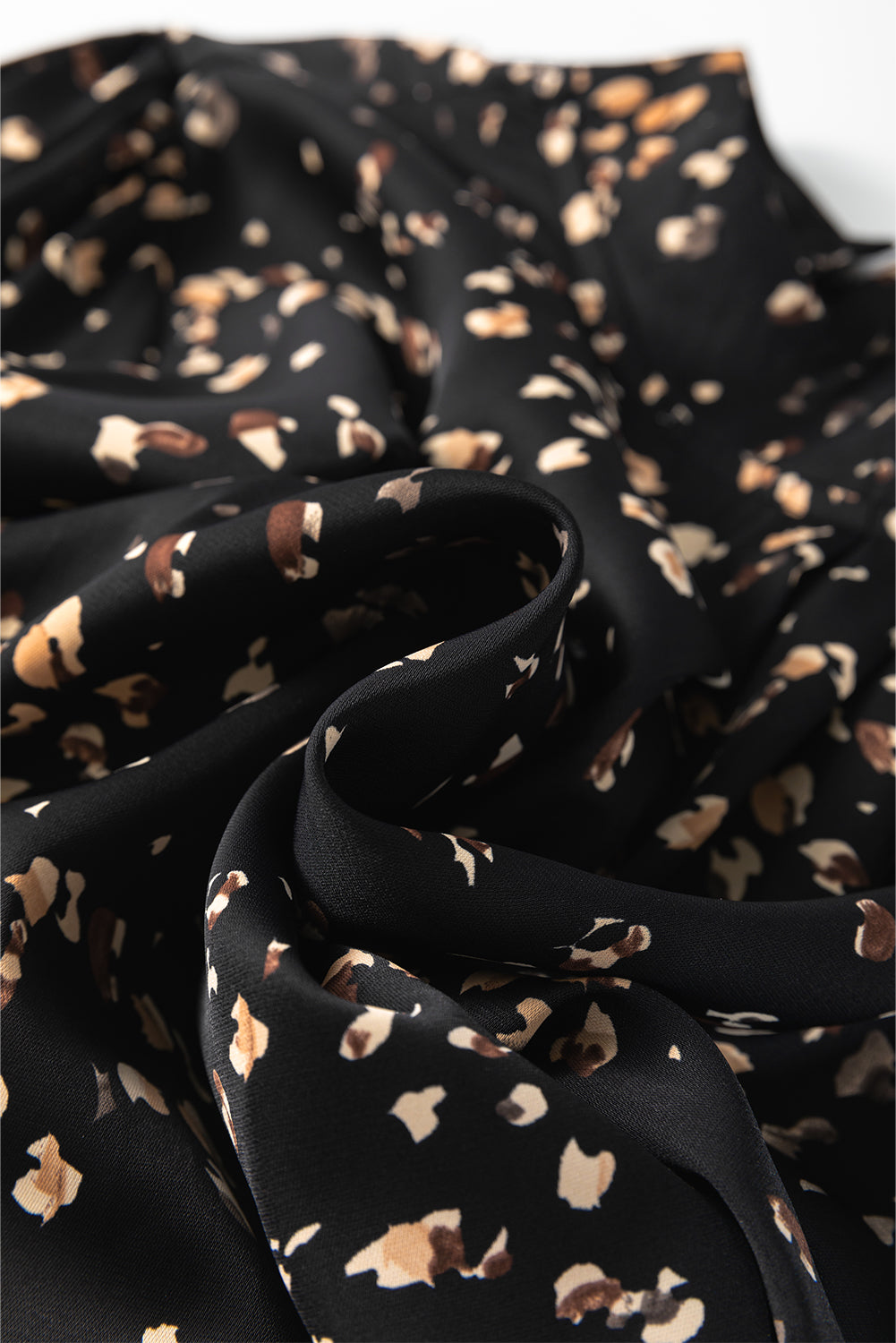 PRE-ORDER: Leopard Print Puff Sleeve Mock Neck Pleated Blouse