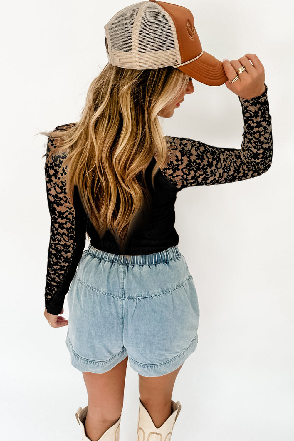 Floral Lace Long Sleeve High Neck Slim Top