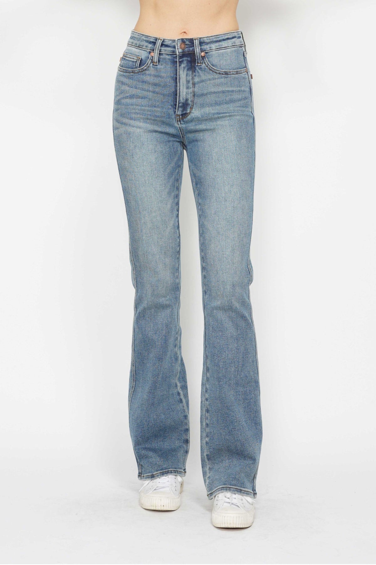 Curvy - Tummy Control Back Embroidered Pocketed Bootcut Jeans
