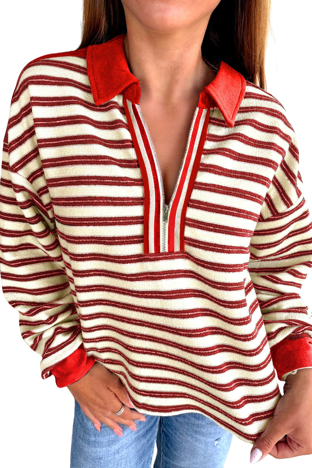 PRE-ORDER: Pop of Color V Neck Striped Long Sleeve Top