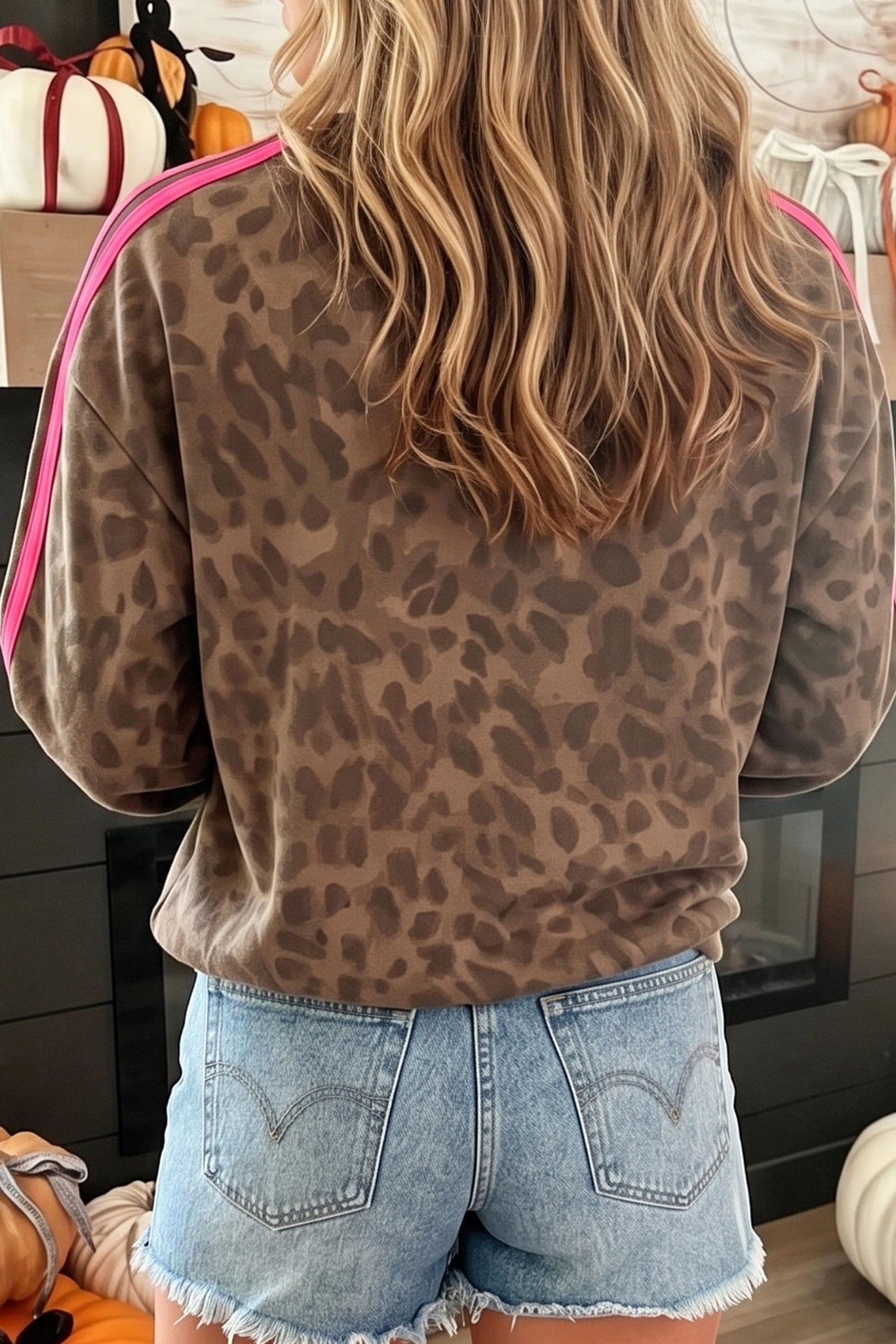 PRE-ORDER: Leopard Print Striped Contrast Relaxed Pullover