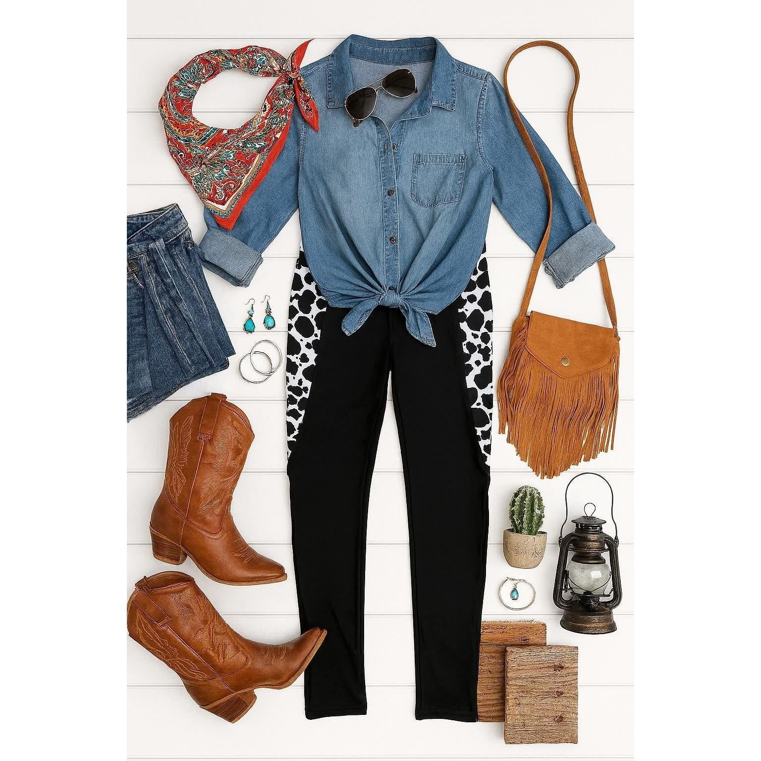 PreOrder | The Carolina - Cow Print Panel Leggings