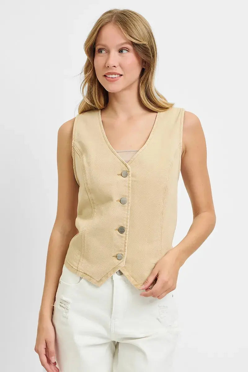 V Neck Button Down Vest
