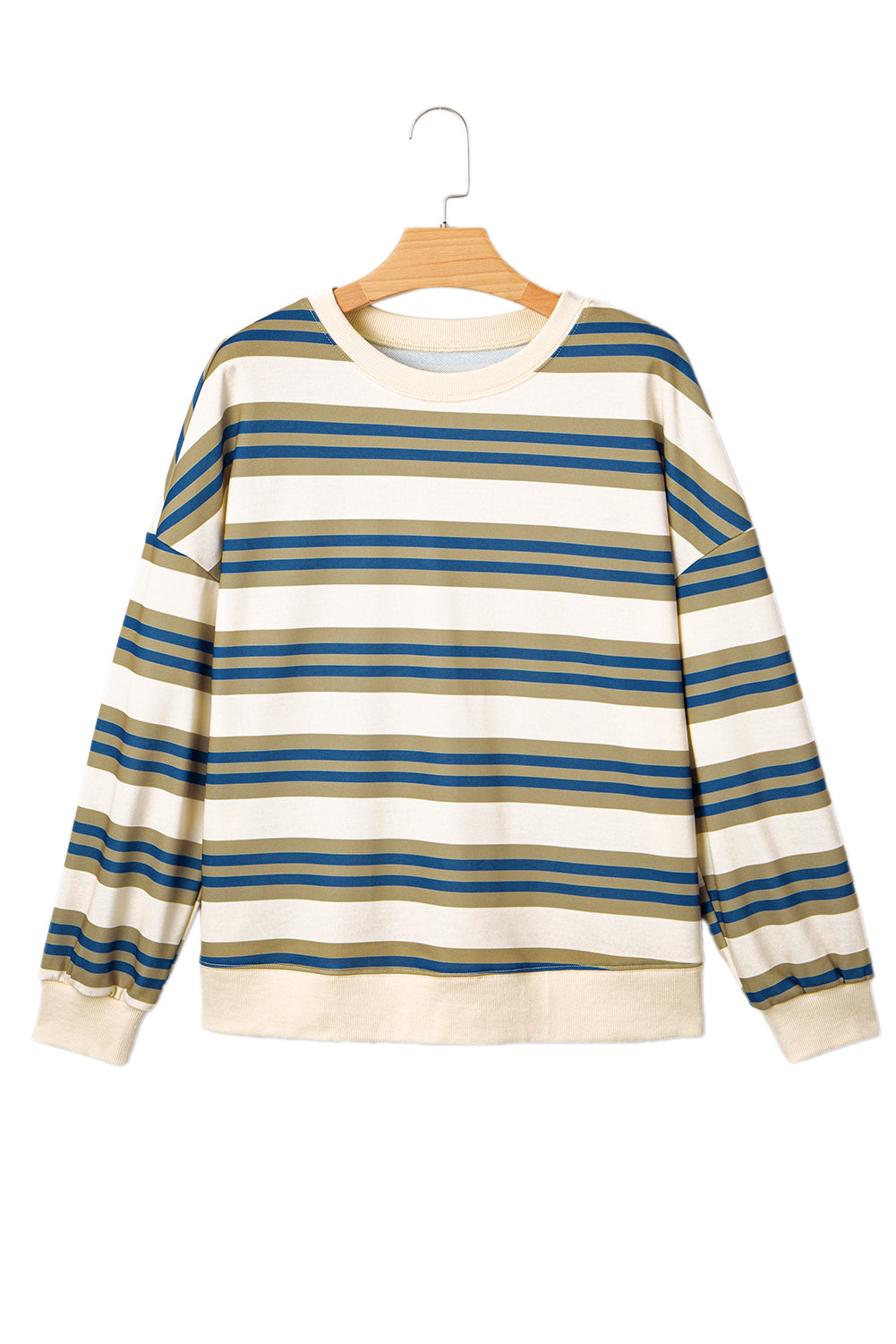 PRE-ORDER: Striped Crew Neck Drop Shoulder Pullover Sweatshirt