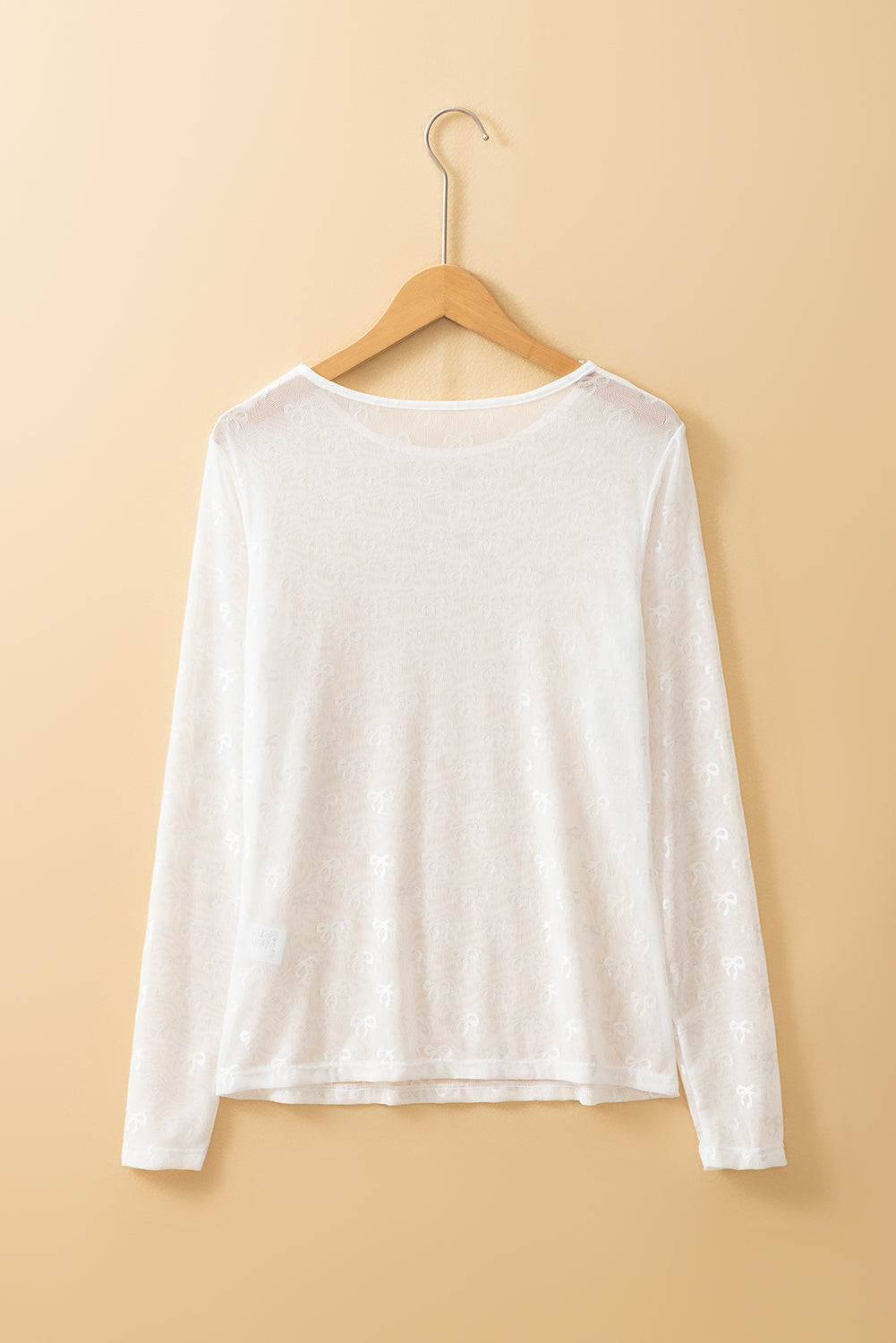 PRE-ORDER: Bow Pattern Long Sleeve Slim Fit Mesh Top