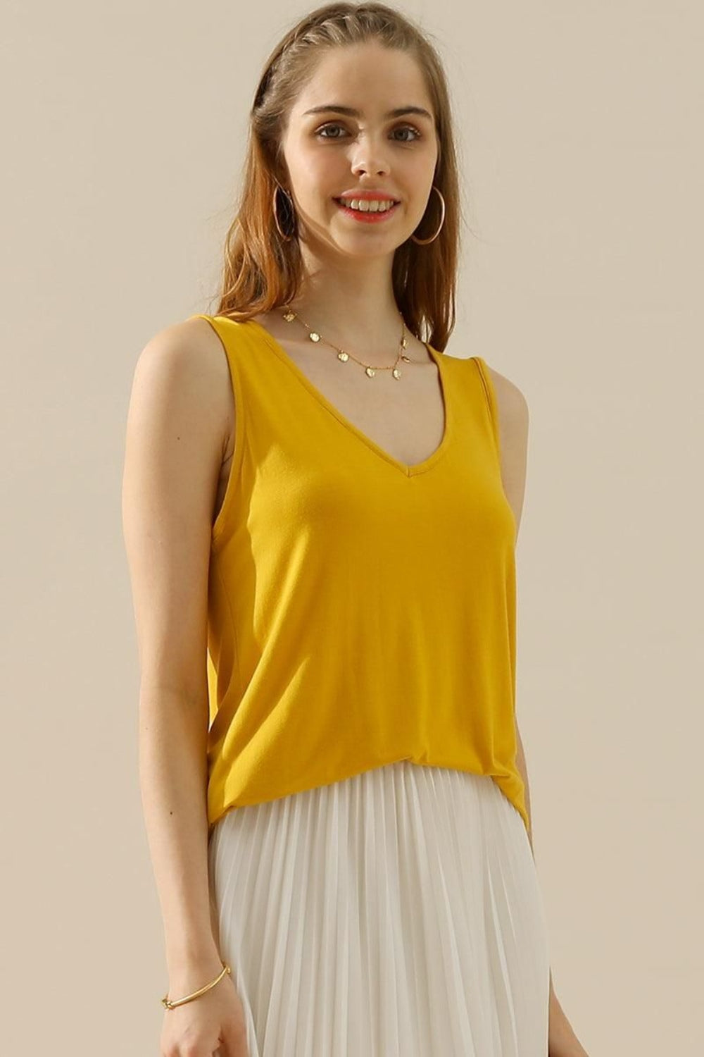 Classic V-Neck Curved Hem Tank