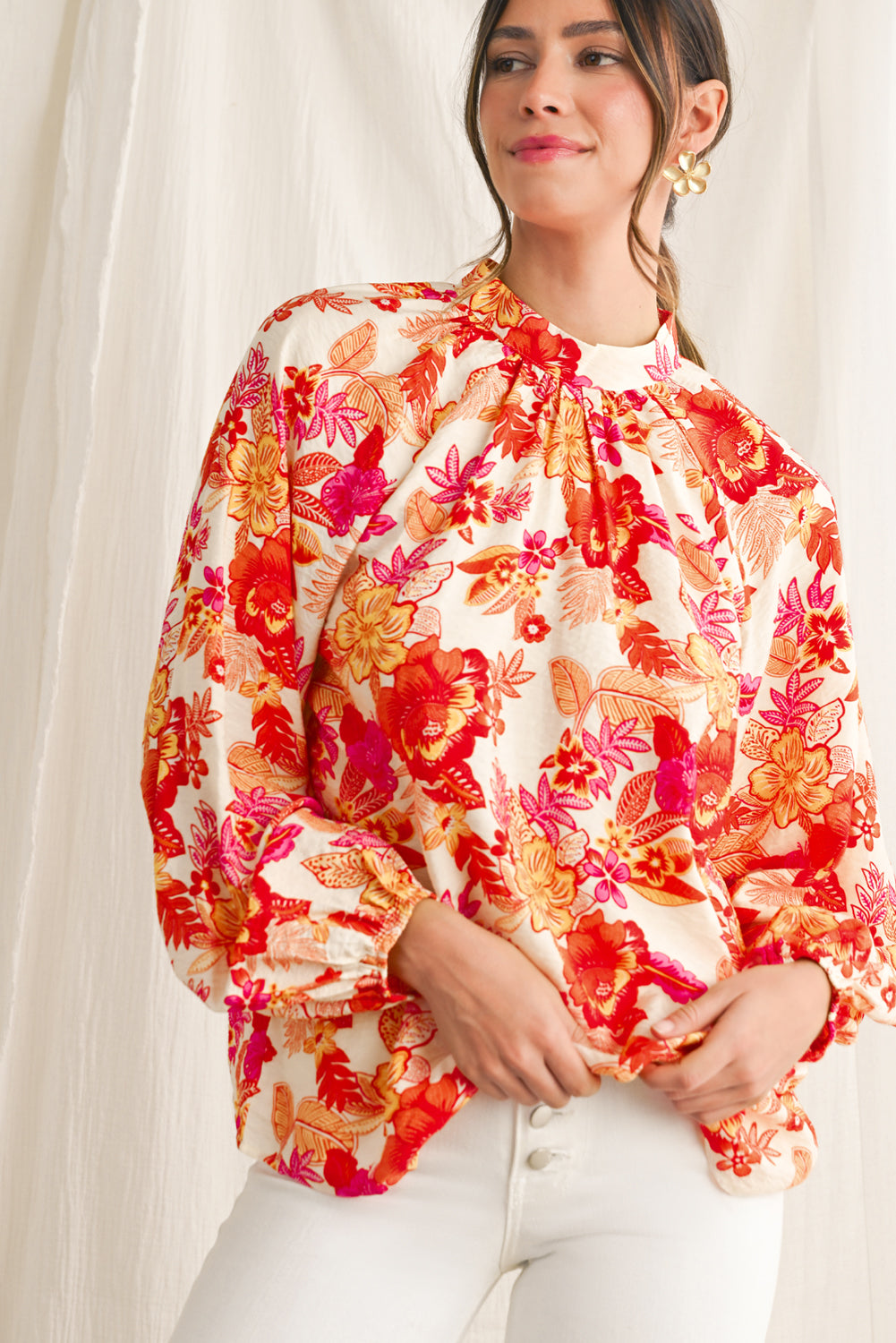 PRE-ORDER: Boho Floral Lantern Sleeve Blouse