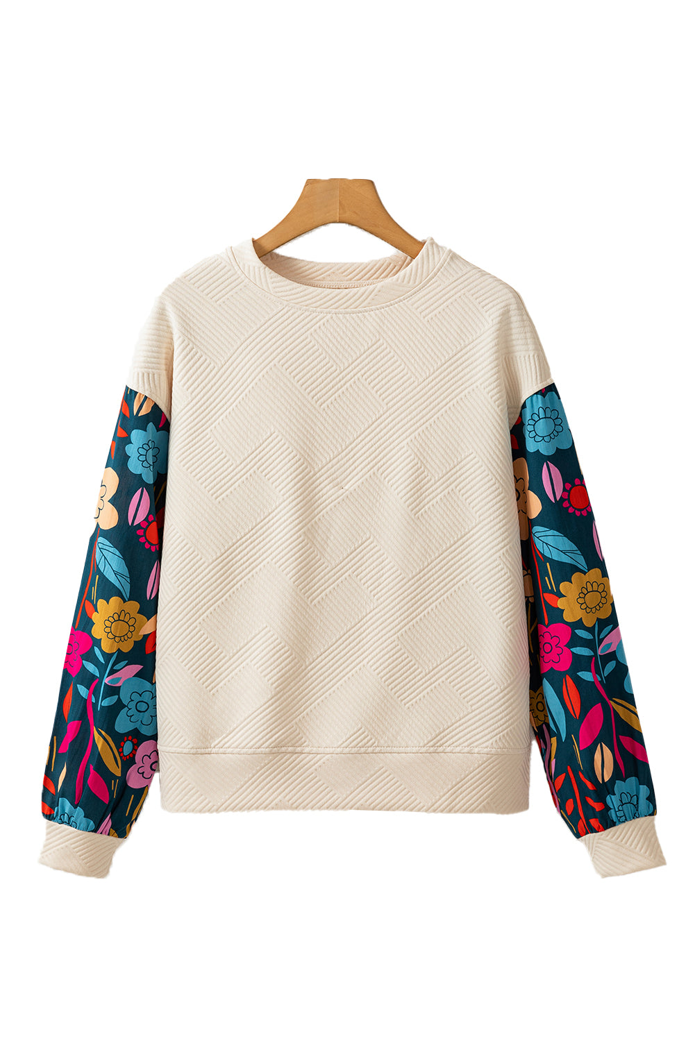 PRE-ORDER: Vintage Flower Patchwork Sleeve Textured Top