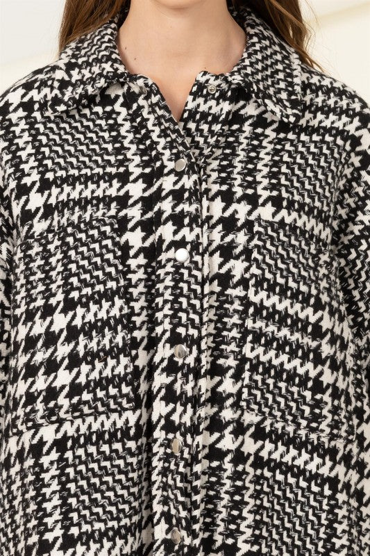 Cool Comeback Houndstooth Pattern Shacket