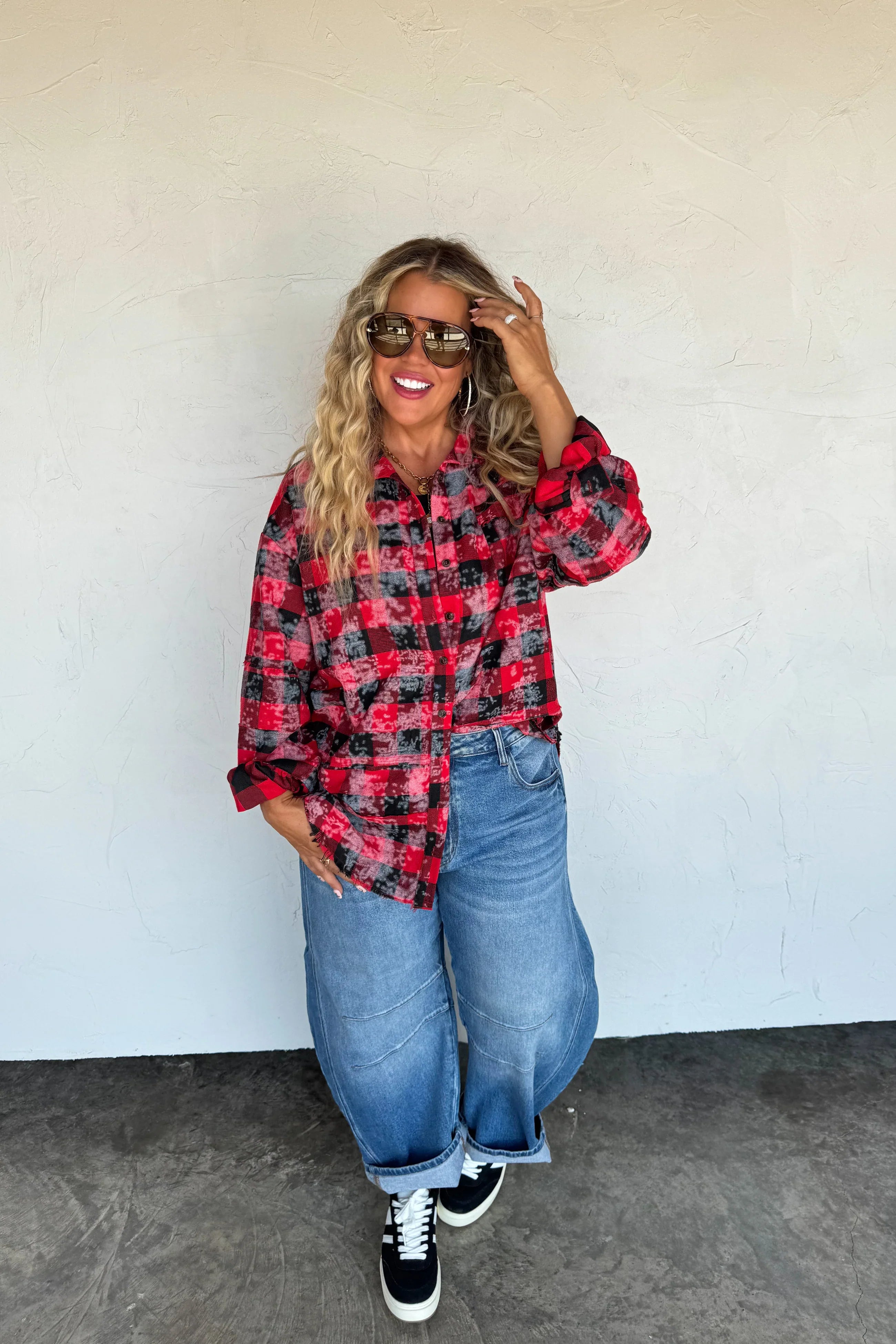 PRE-ORDER: Juniper Bleached Plaid Top