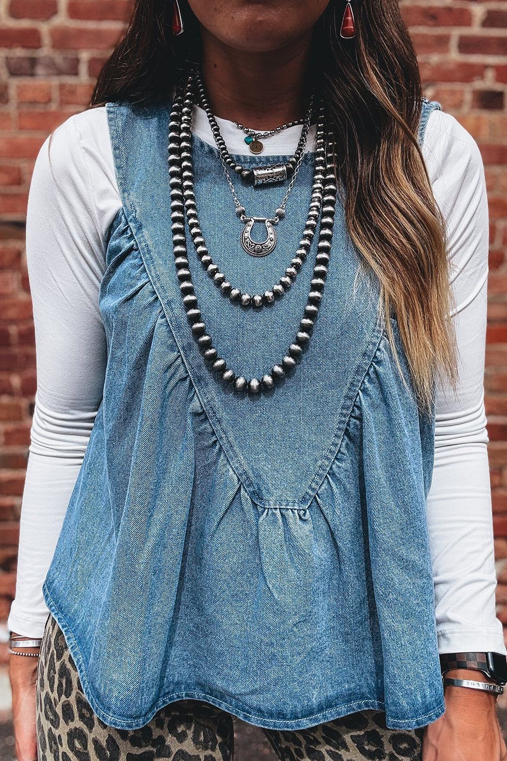 PRE-ORDER: Denim Pleated Patchwork Sleeveless Top