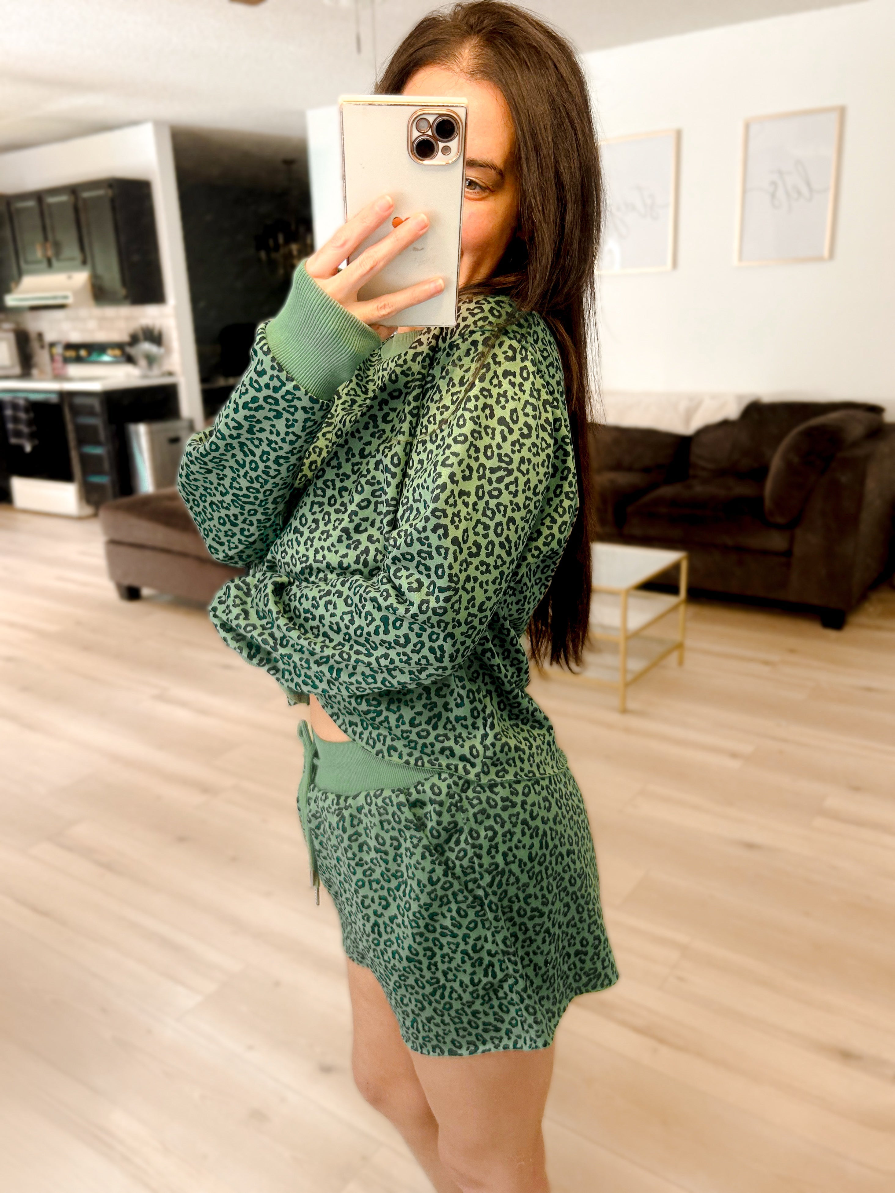 PRE-ORDER Ribbed Leopard Print Two Piece Raw Hem Short Set