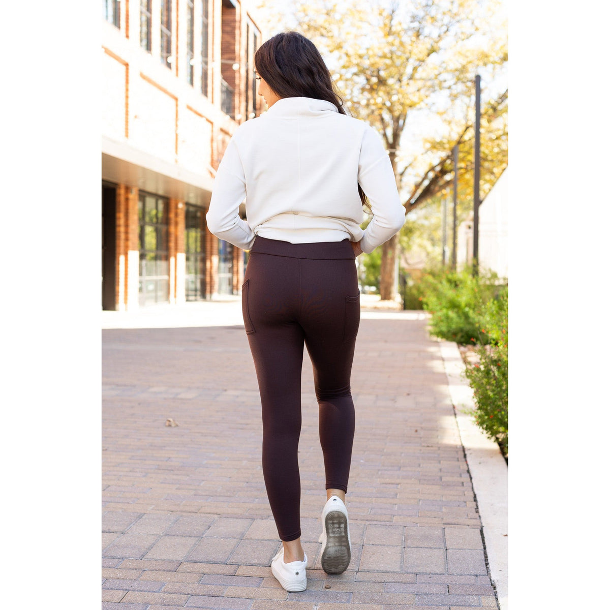 The Belle - Brown FLEECE Full Length Leggings with Pockets
