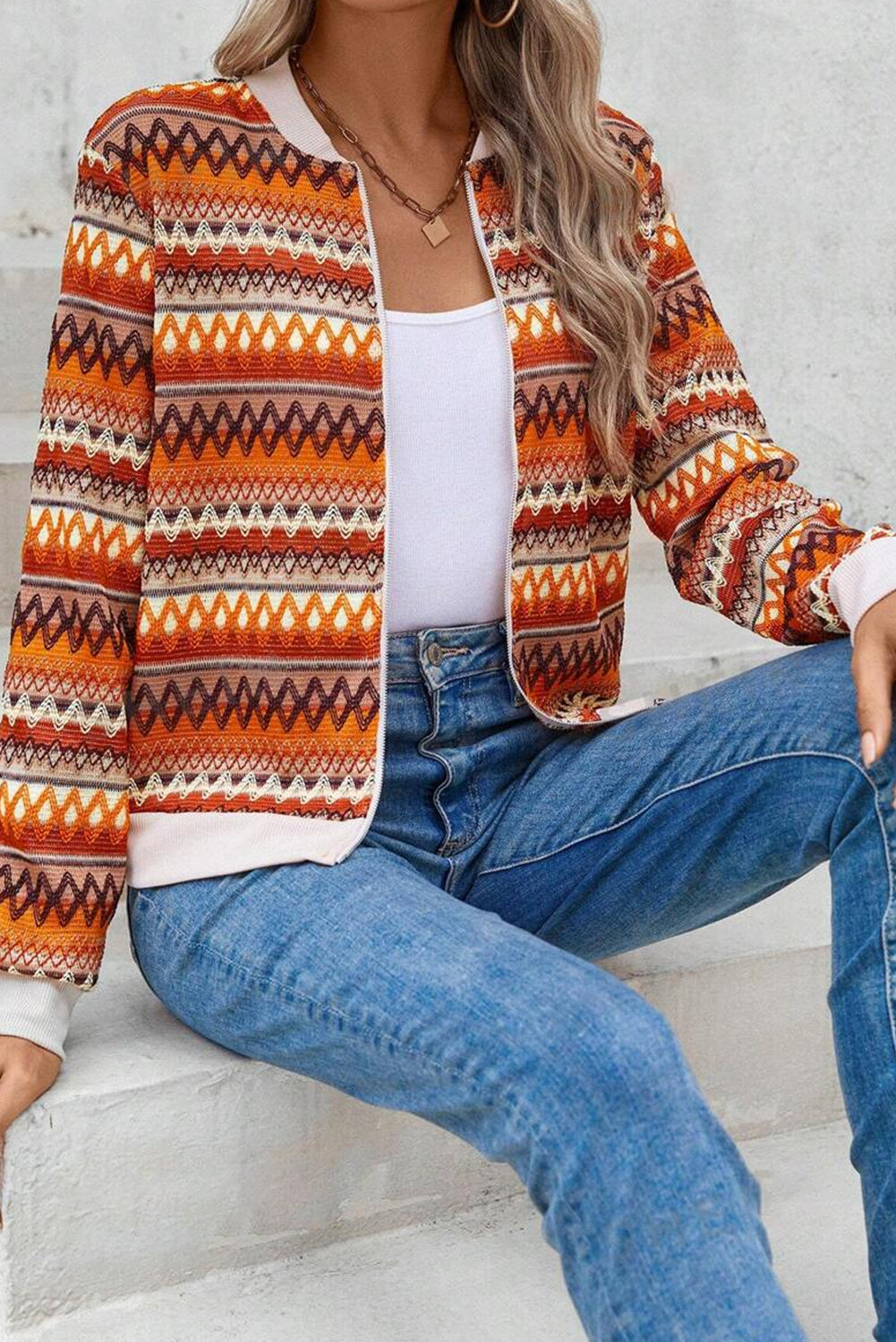Orange Striped Zip Up Jacket