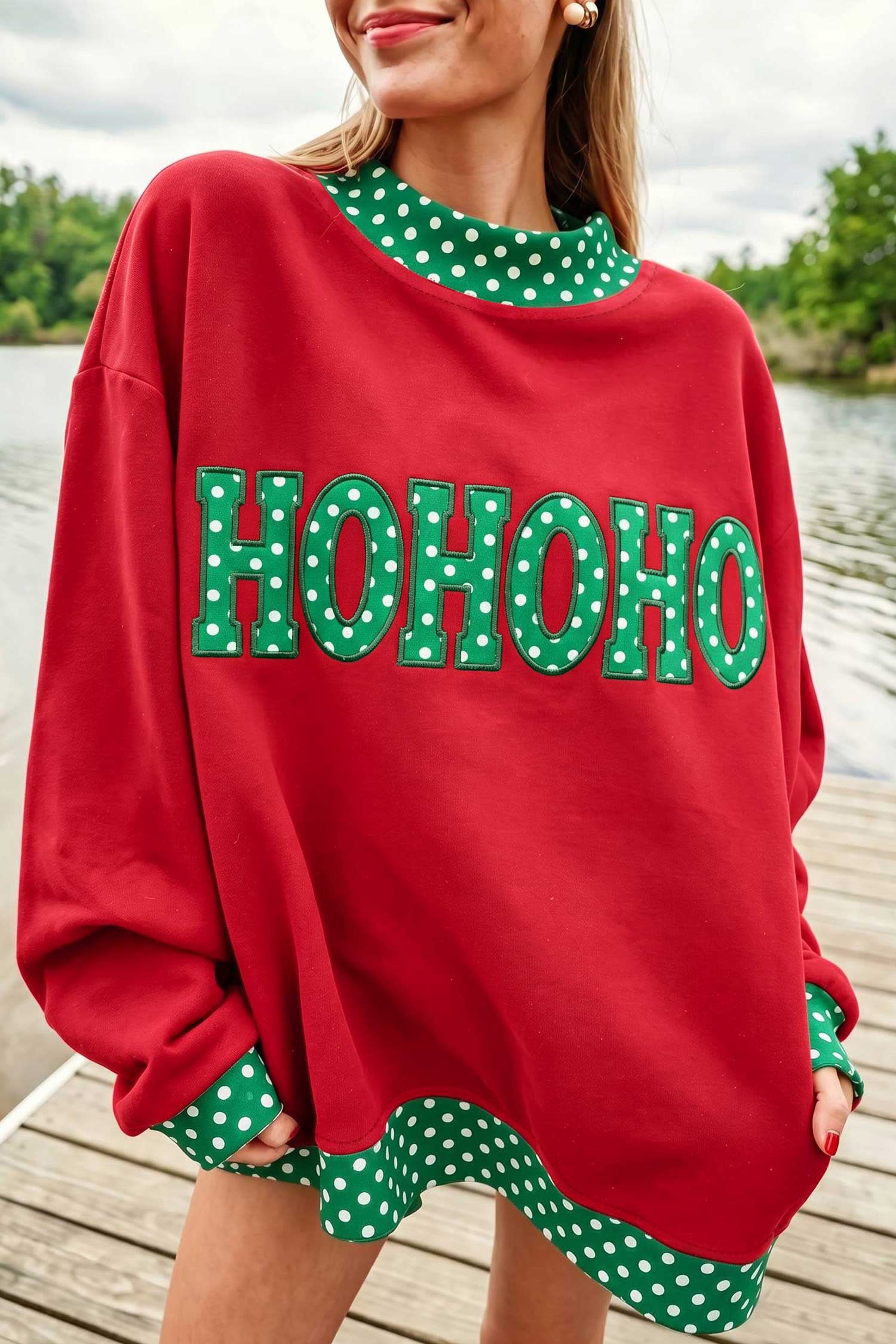 PRE-ORDER: Polka Dot Letter Contrast Trim Mock Neck Sweatshirt