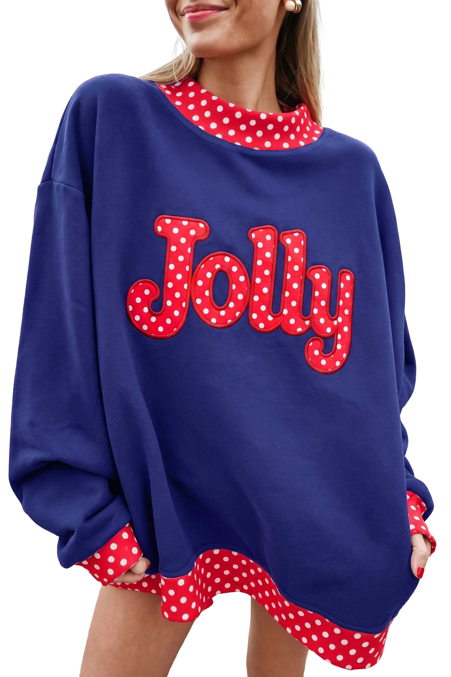 PRE-ORDER: Polka Dot Letter Contrast Trim Mock Neck Sweatshirt