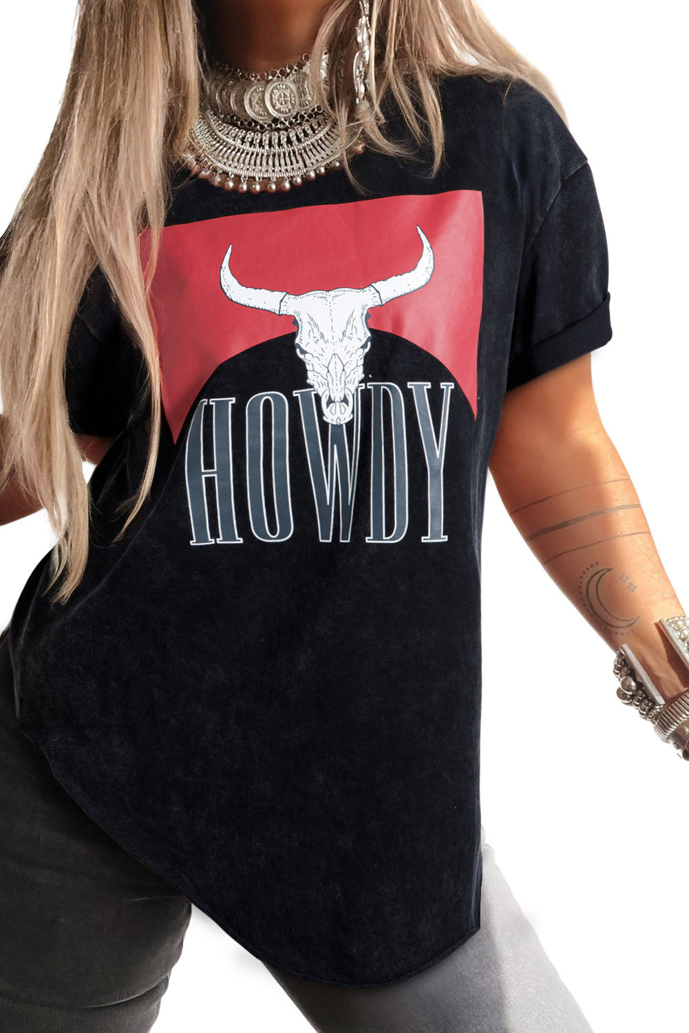 PRE-ORDER: HOWDY Steer Head Print Side Slits Graphic Tee