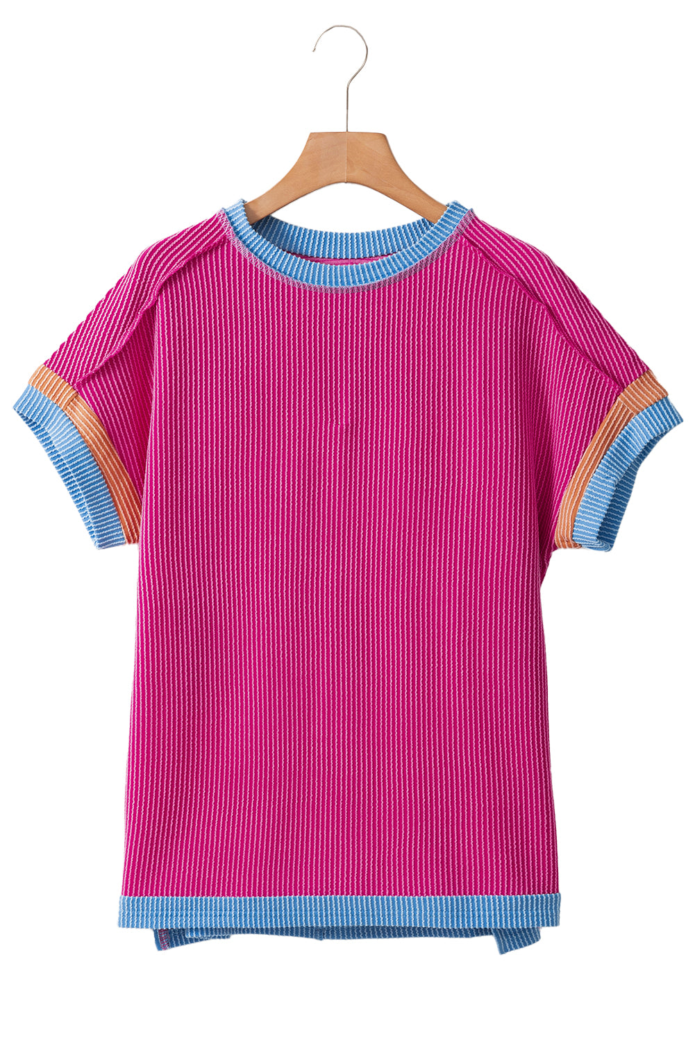 PRE-ORDER: Textured Contrast Color Round Neck T Shirt