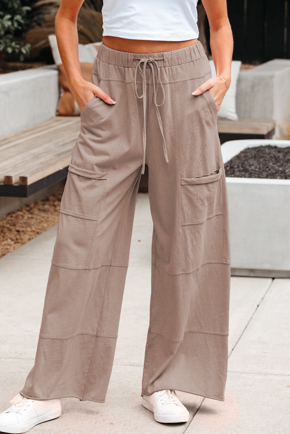 PRE-ORDER: Mineral Wash Exposed Seam Wide Leg Cargo Pants