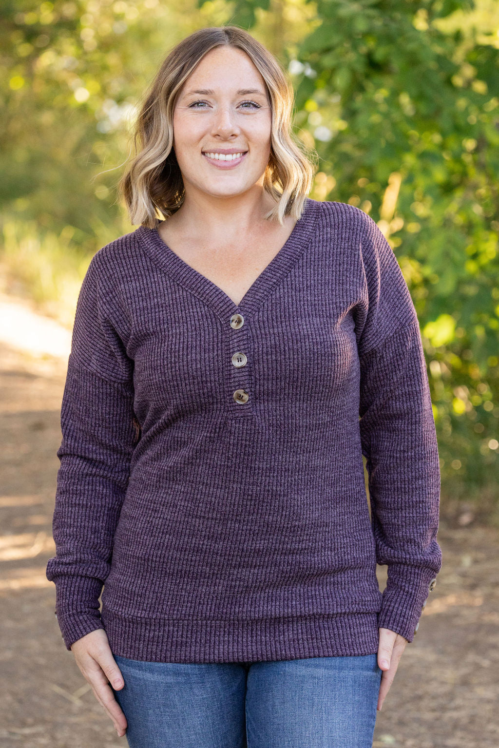 Brittney Button Sweater - Purple