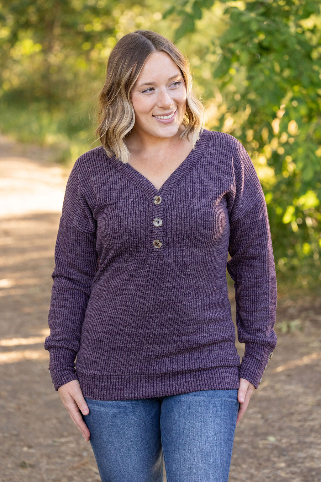 Brittney Button Sweater - Purple