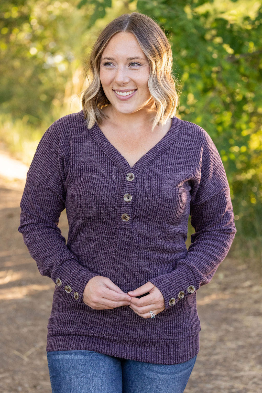 Brittney Button Sweater - Purple