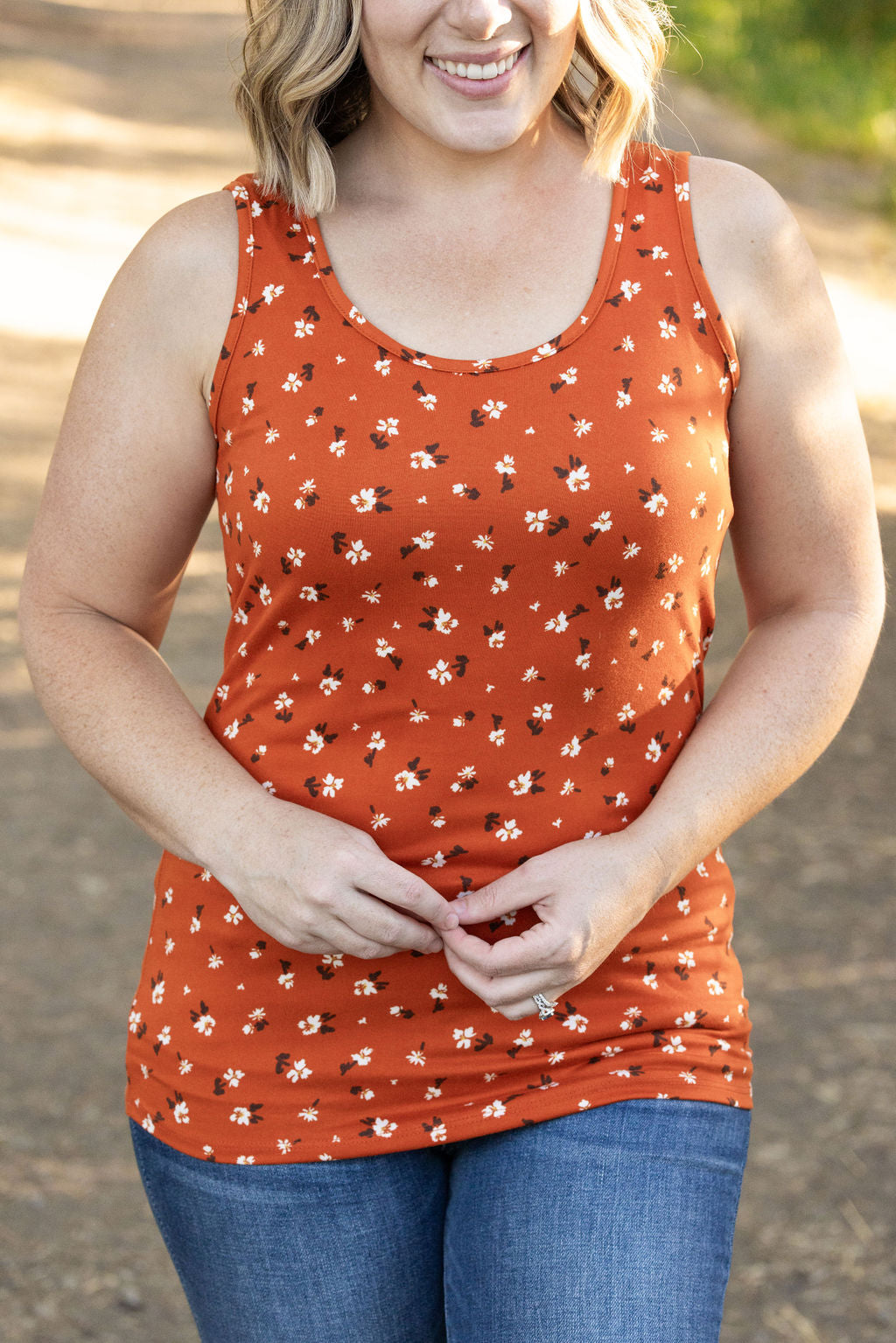 Luxe Crew Tank - Micro Rust Floral