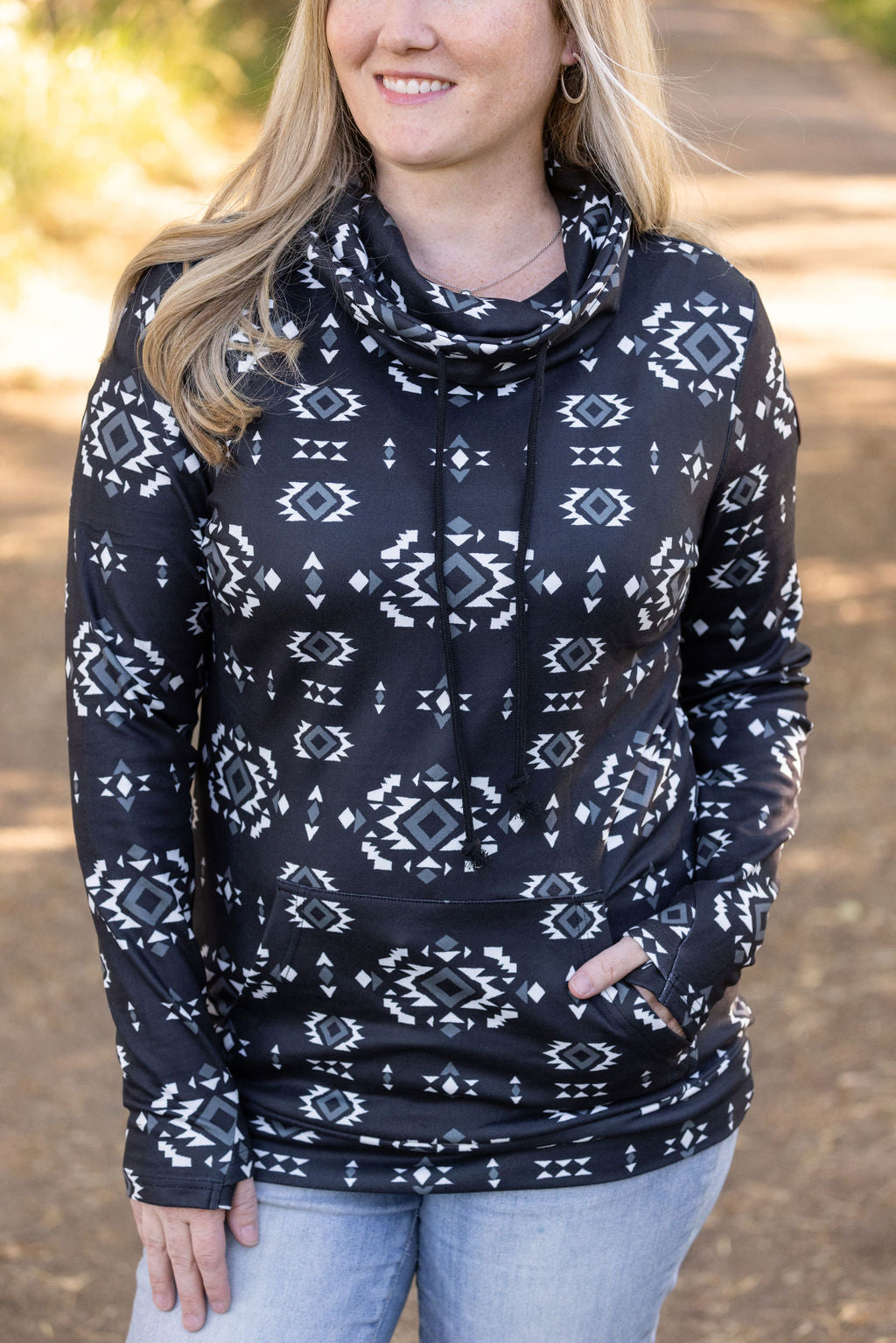 IN STOCK Soft Funnel Neck - Black Geometric