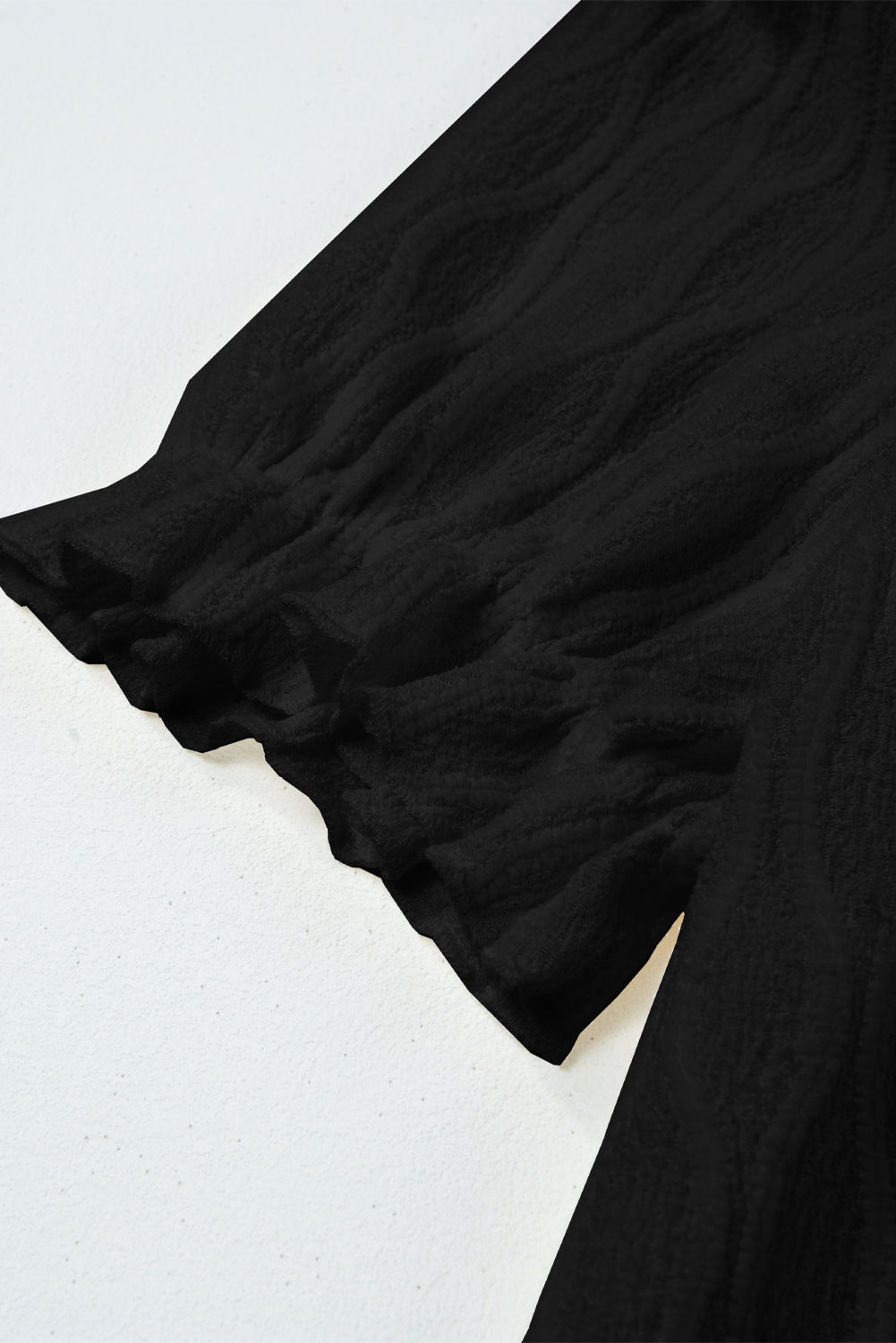 PRE-ORDER: Solid Color Textured Notched Neck Puff Sleeve Blouse