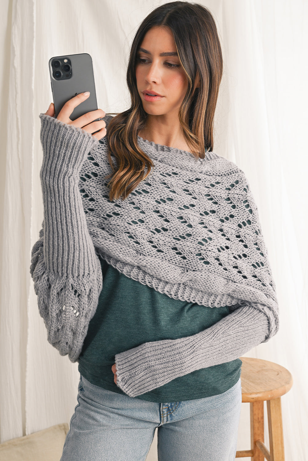 PRE-ORDER: Misty Green Solid V-Neck Long Sleeve Top