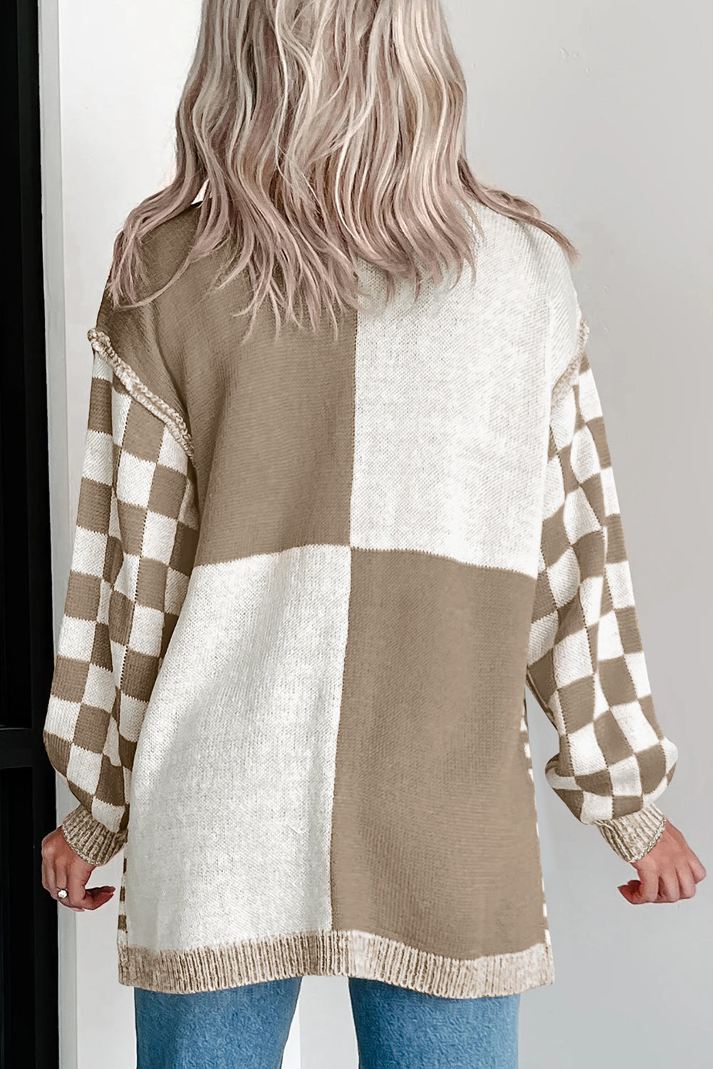 PRE-ORDER: Checkered Drop Shoulder Cardigan