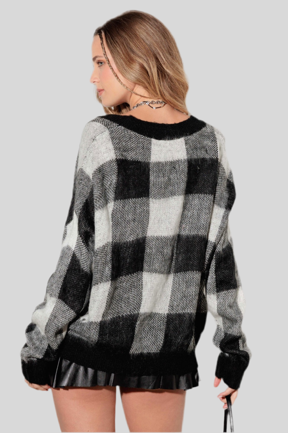 Gwen V-Neck Checkered Cardigan with Pockets