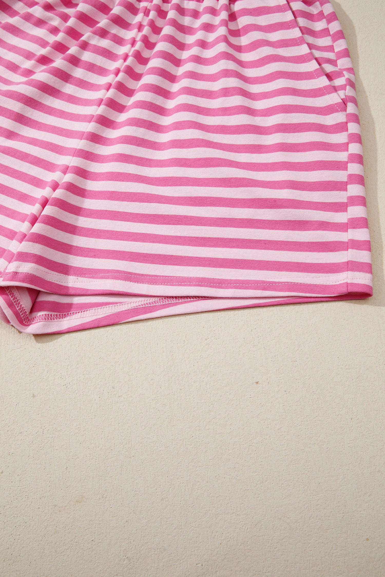 Pink Stripe Cap Sleeve Tee Elastic Waist Shorts 2pcs Outfit