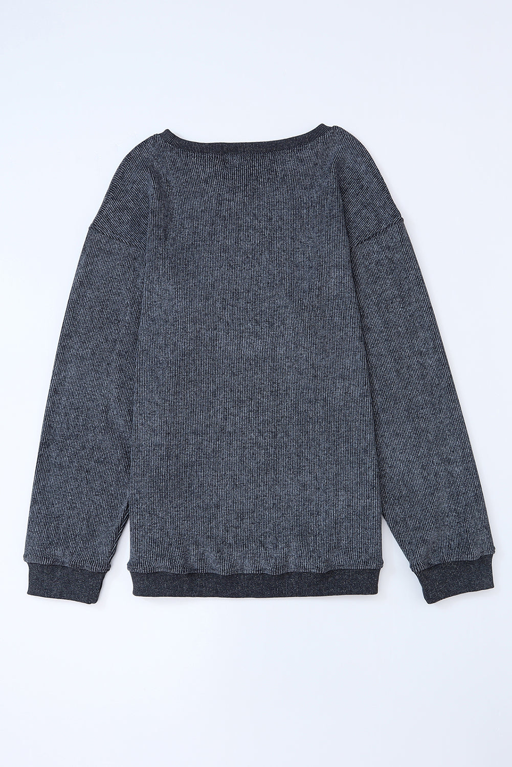 Solid Ribbed Knit Round Neck Pullover Sweatshirt