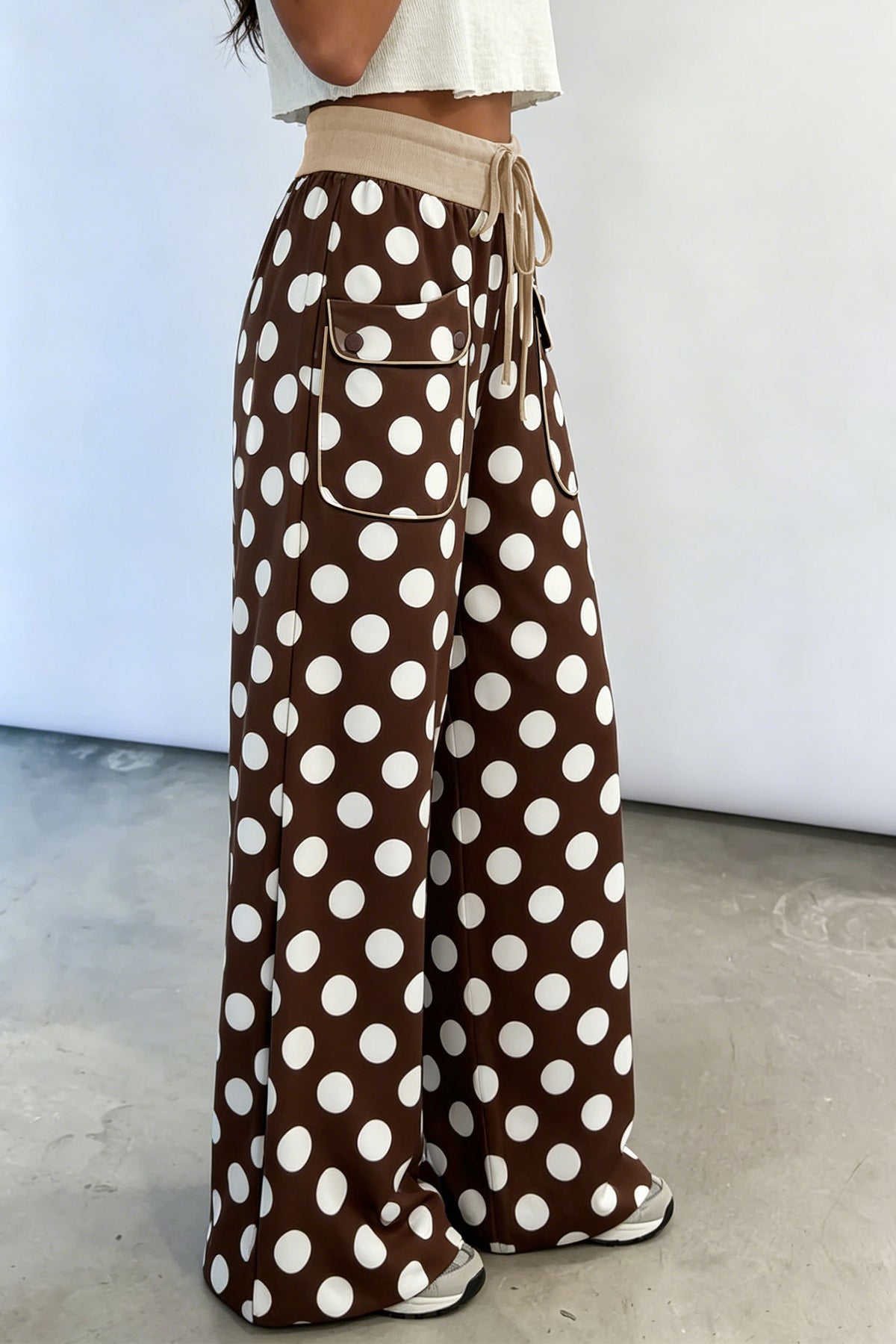 PRE-ORDER: Polka Dot Drawstring Pocket Wide Leg Pants