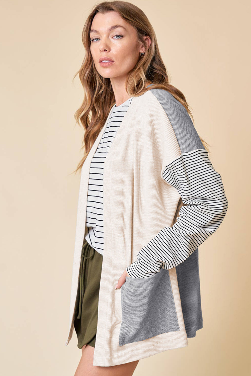 Striped Colorblock Patchwork Cardigan