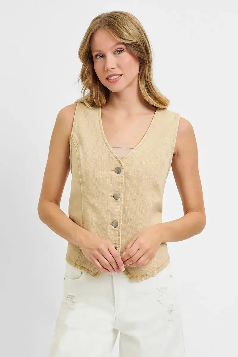 V Neck Button Down Vest