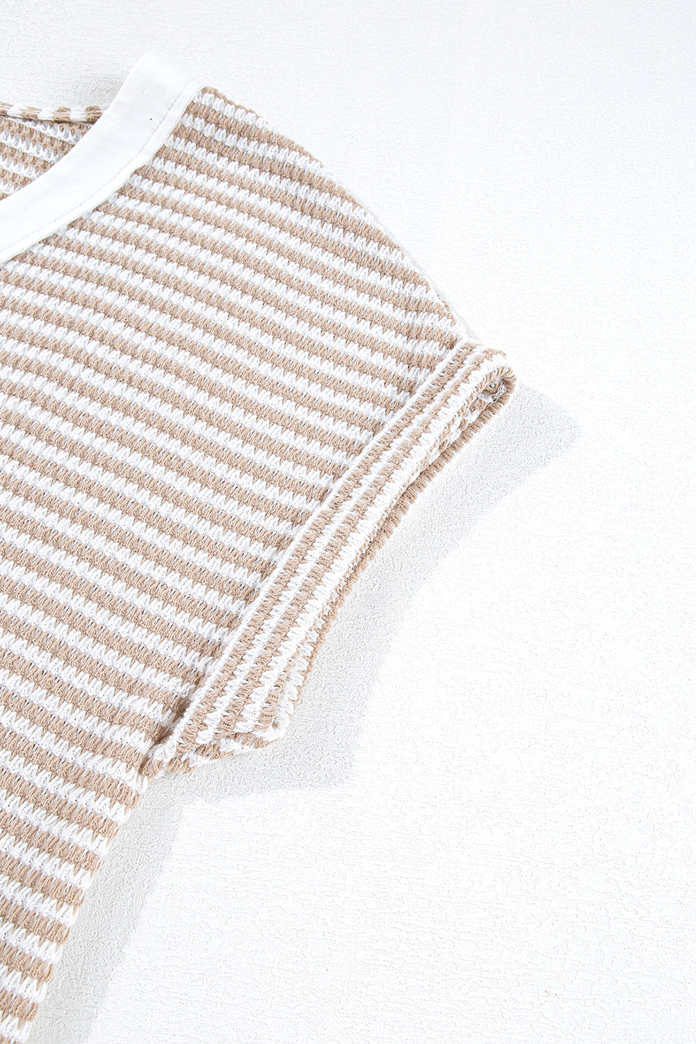PRE-ORDER: Khaki Striped Button Front V Neck Knitted Top