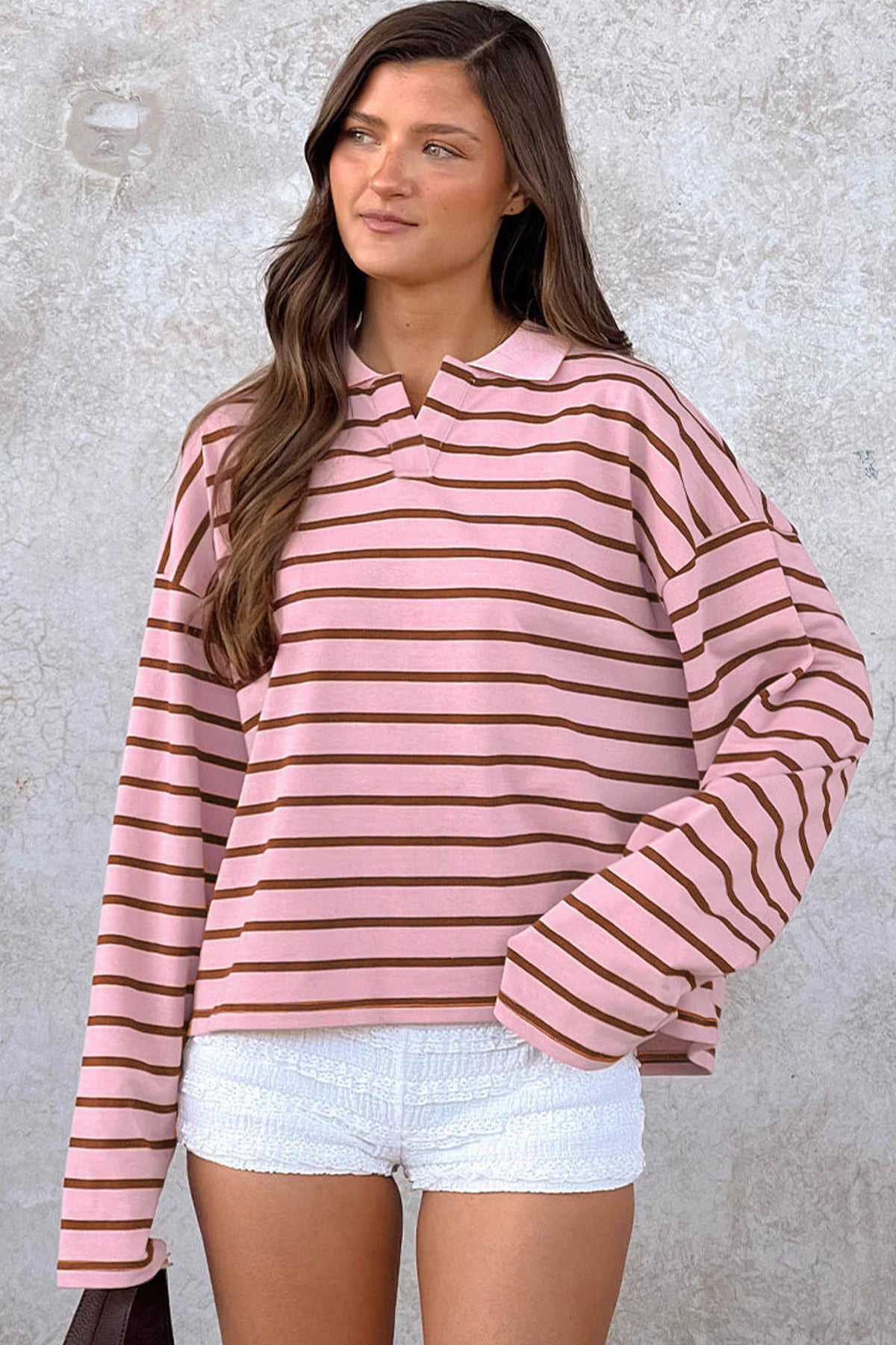 PRE-ORDER: Pink Striped Long Sleeve Collar Shift Top