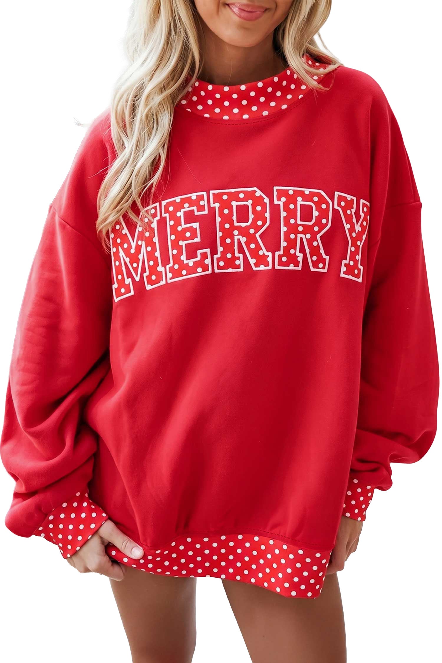 PRE-ORDER: Polka Dot Letter Contrast Trim Mock Neck Sweatshirt