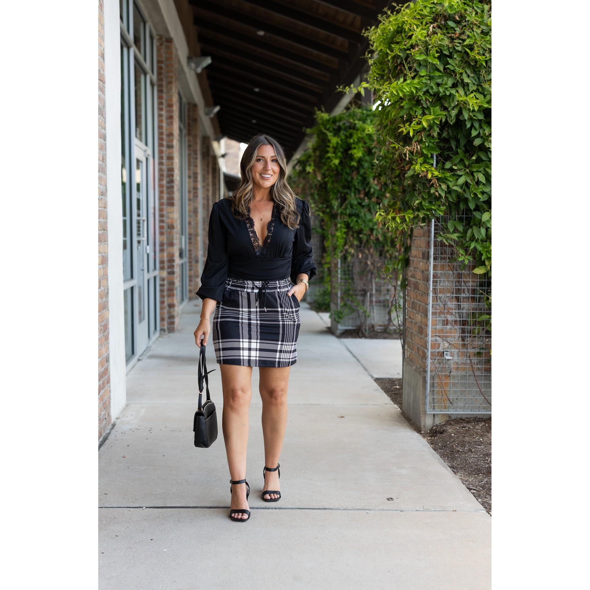 The Amelia - Black And White Plaid Jogger Skirt