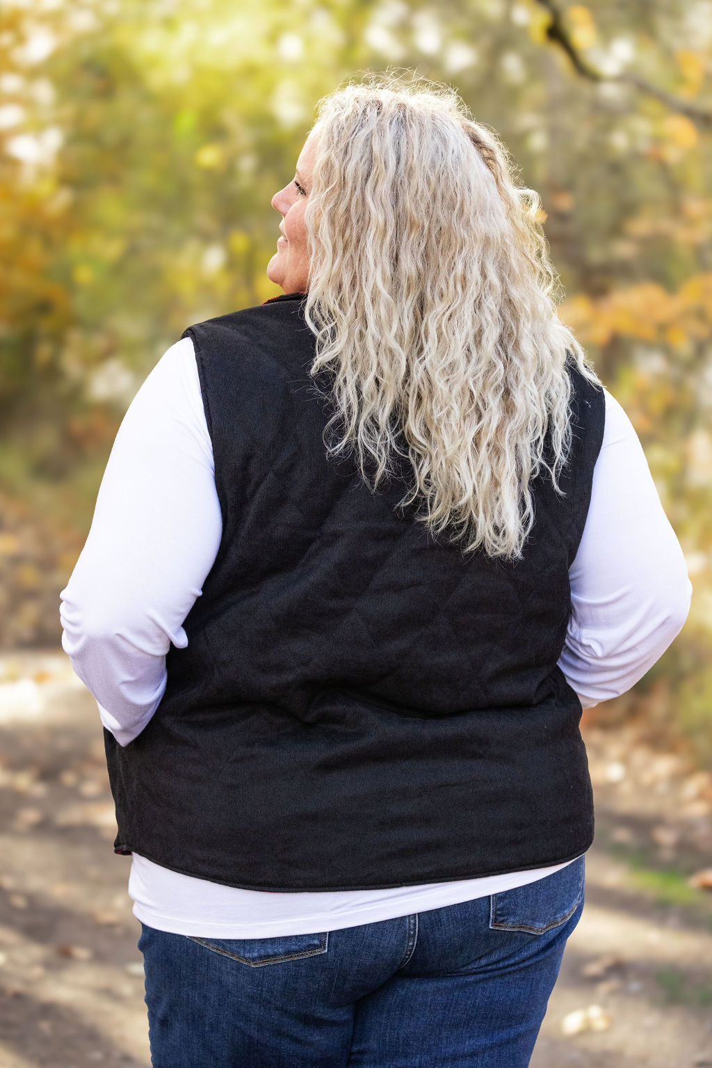 Reversible Vest - Corded Black and Plaid