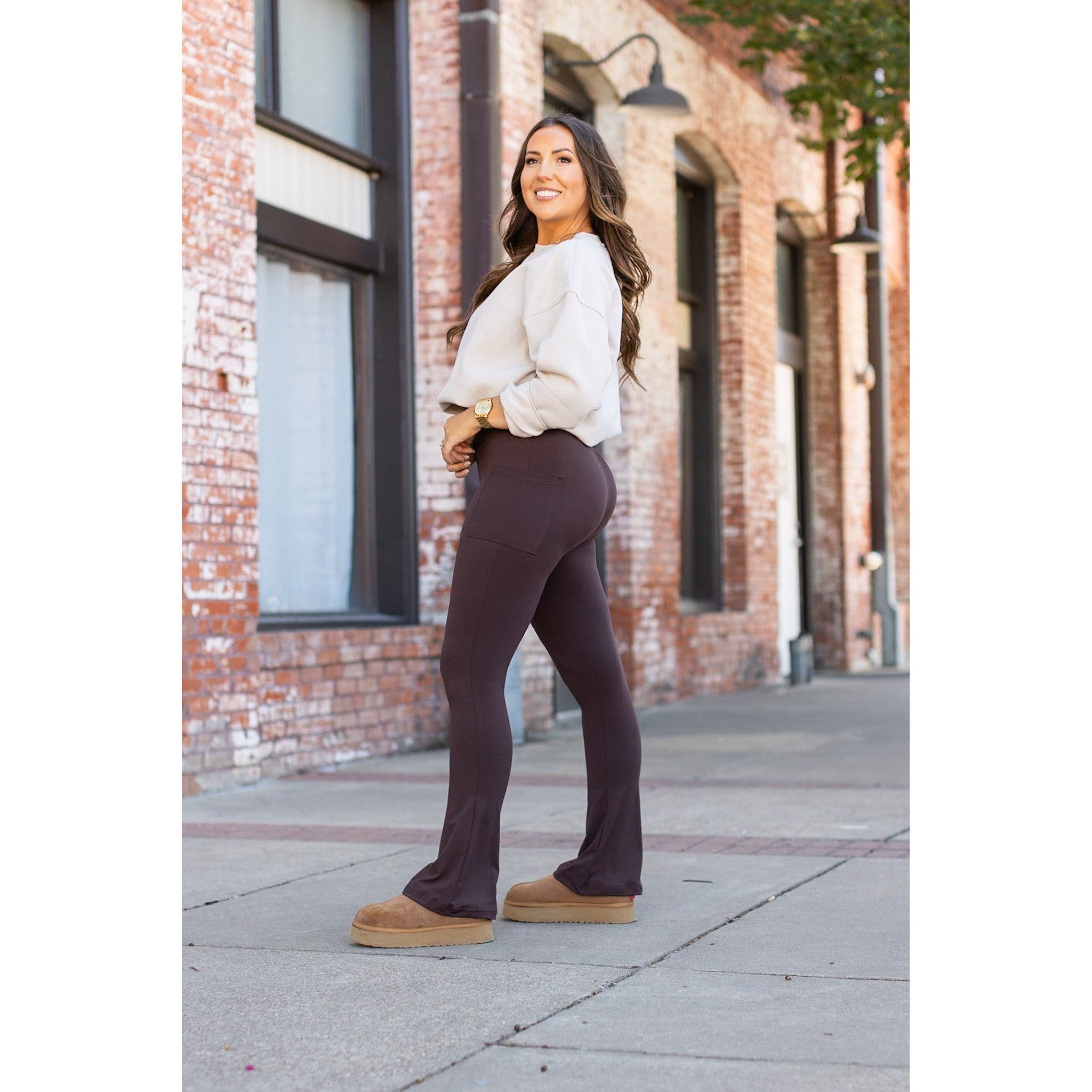 The Brandy - Brown Flare Leggings WITH POCKETS - Luxe Leggings