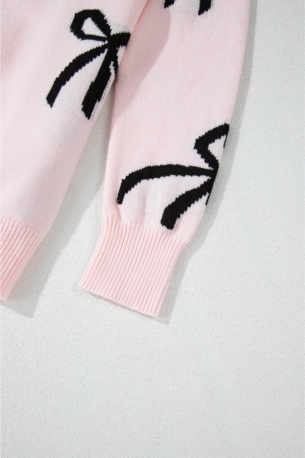 PRE-ORDER: Light Pink Bow Print Long Sleeve Loose Fit Sweater