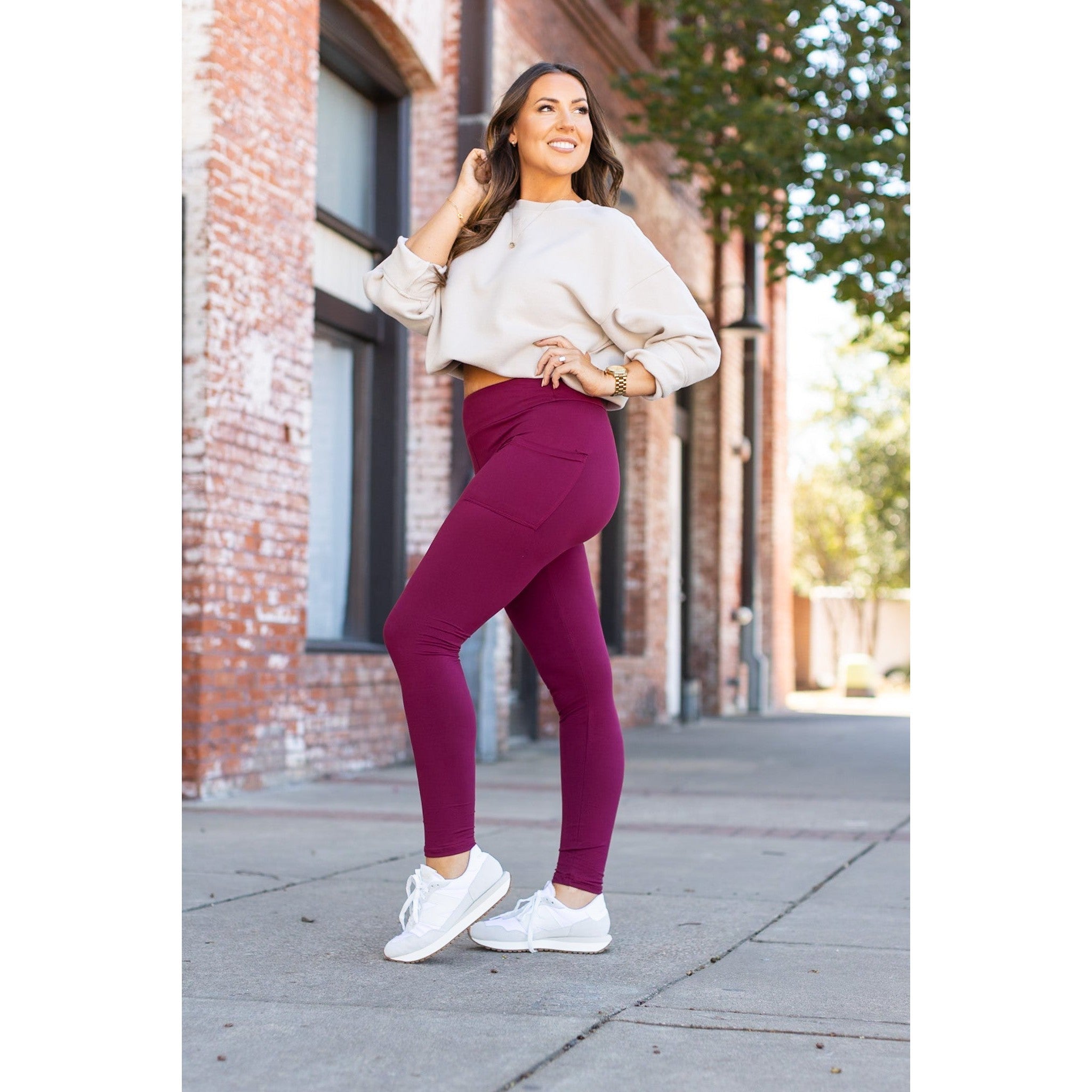 Maroon Full Length Leggings with Pocket  - Luxe Leggings