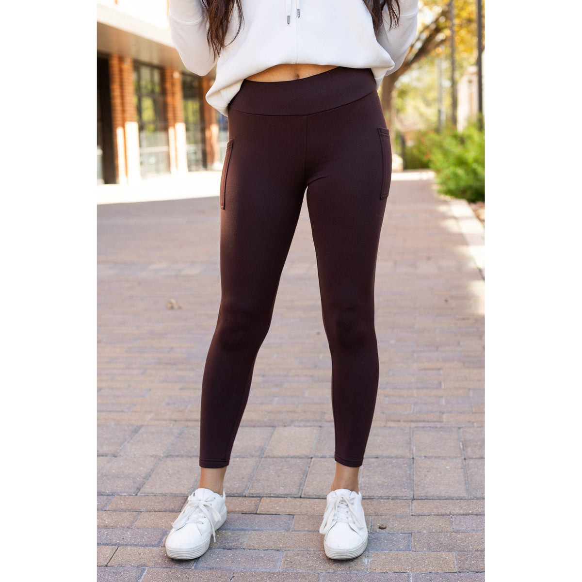 The Belle - Brown FLEECE Full Length Leggings with Pockets