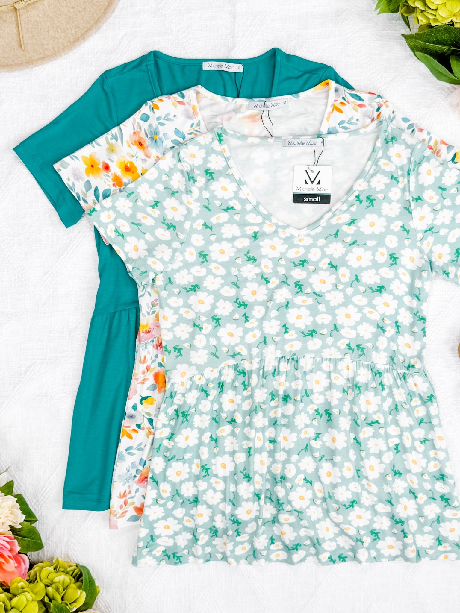 IN STOCK Sarah Ruffle Short Sleeve - Green Floral