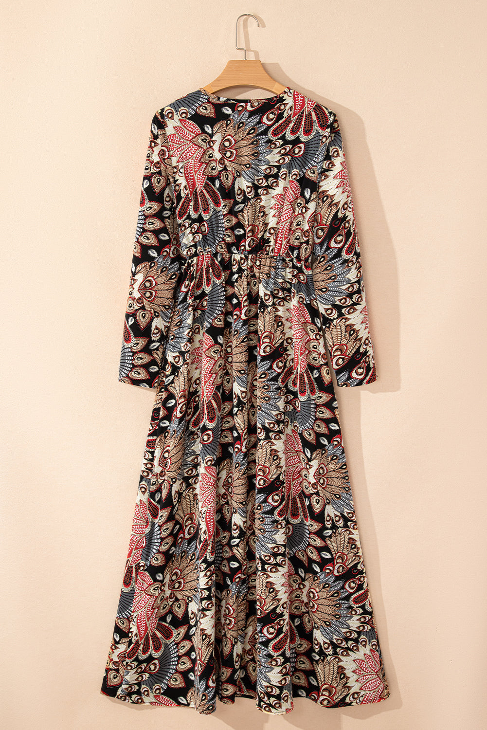 Black Floral V Neck Wrap High Waist Maxi Dress