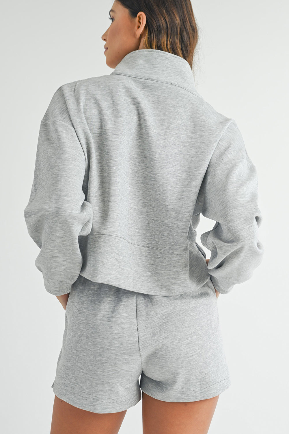 Light Grey Zipped Sweatshirt and Shorts Set