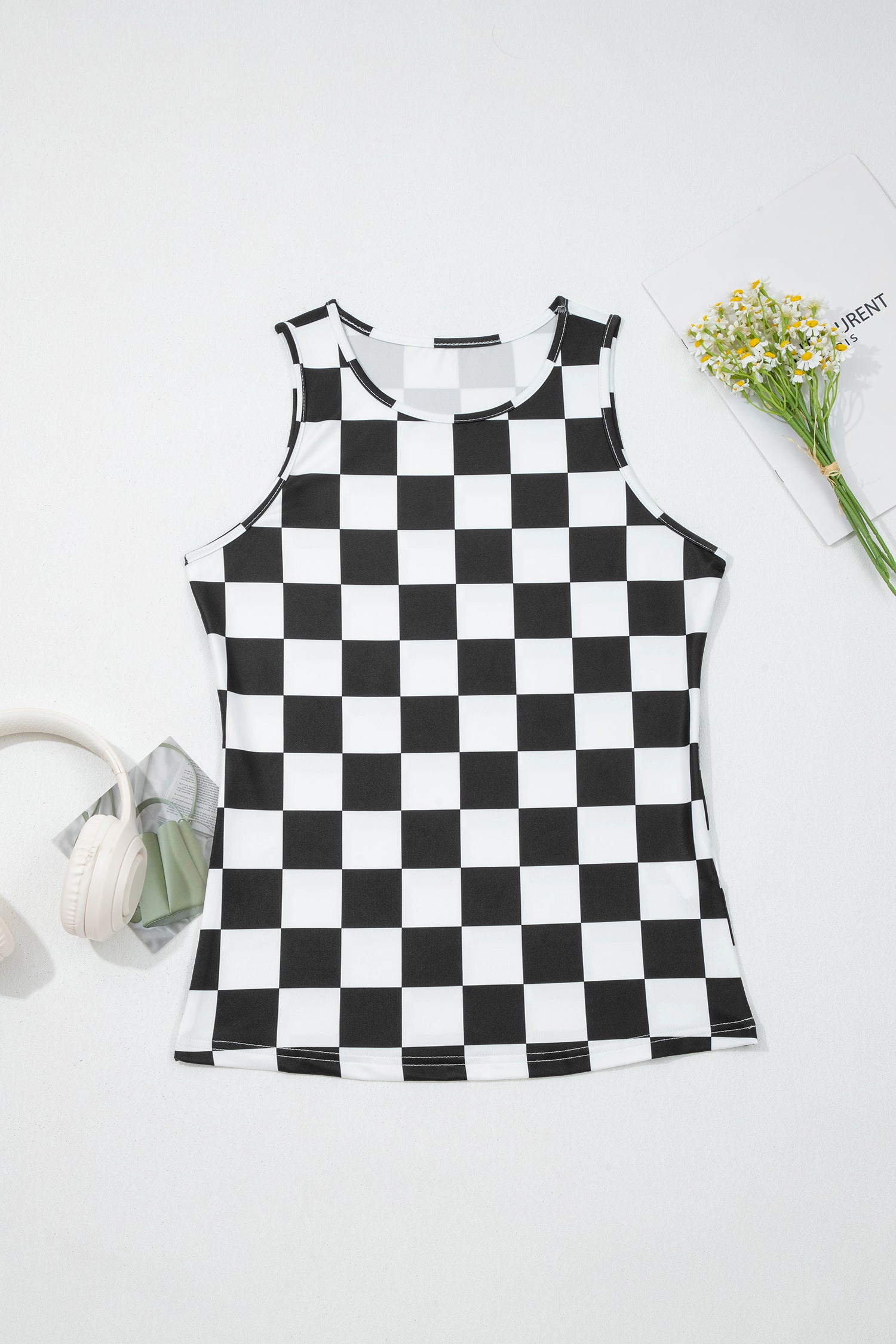 PRE-ORDER: Checkerboard Printed Slim Tank Top